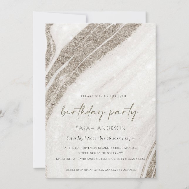 Pale Gold Marble Agate Any Age Birthday Invite (Front)