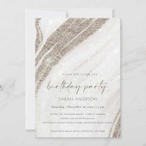 Pale Gold Marble Agate Any Age Birthday Invite