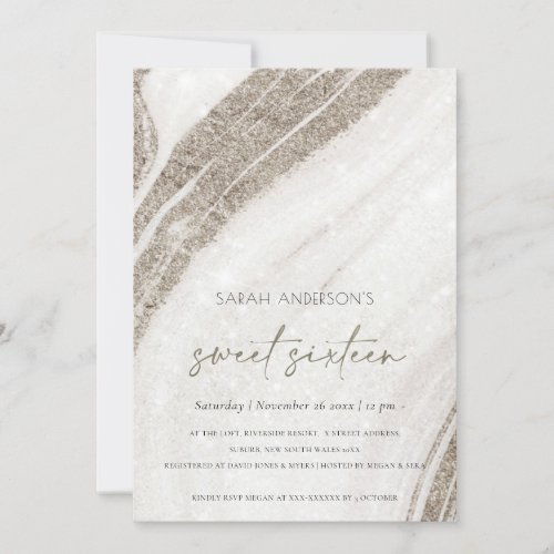 Pale Gold Marble Agate Sweet 16 Birthday Invite