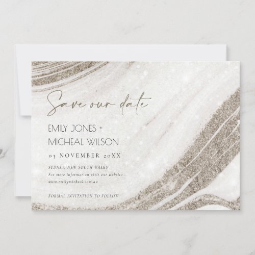 Pale Gold Marble Shiny Agate Save the Date Invite