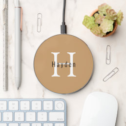 Pale Gold Modern Custom Monogram Cute Simple Cool Wireless Charger