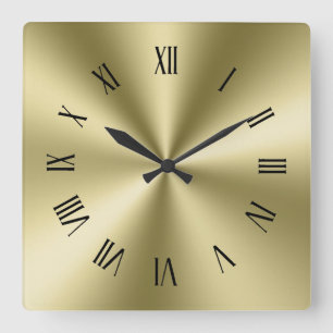 Pale Gold Shiny Metallic Texture Roman Numerals Square Wall Clock