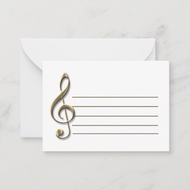 Pale Gold Treble Clef with Music Staff Blank  Note Card (Front)