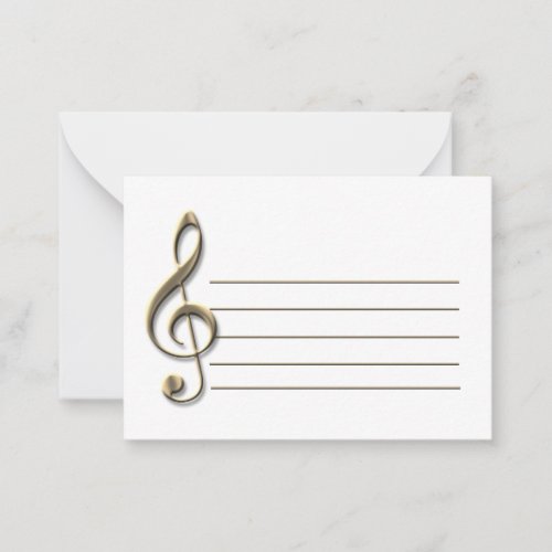 Pale Gold Treble Clef with Music Staff Blank  Note Card