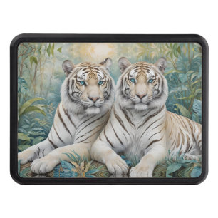 Pale Golden Tigers in a Blue Green Jungle Hitch Cover
