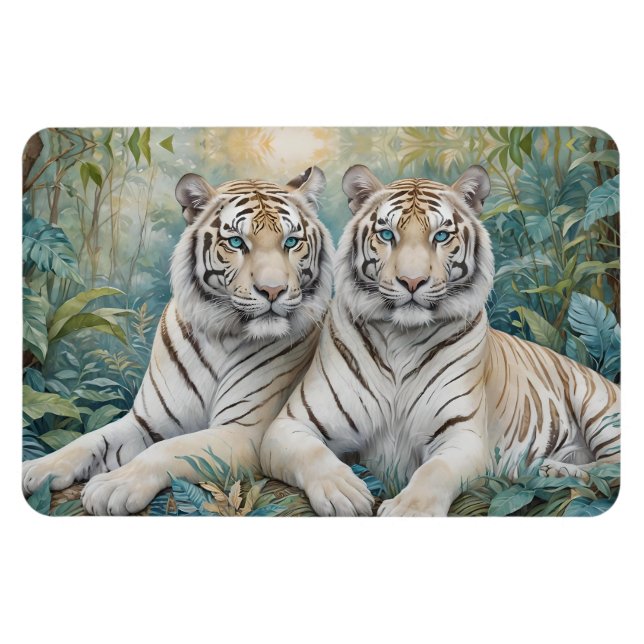 Pale Golden Tigers in a Blue Green Jungle Magnet (Horizontal)