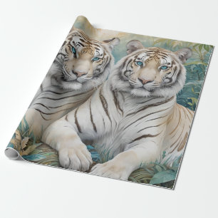 Pale Golden Tigers in a Blue Green Jungle Wrapping Paper