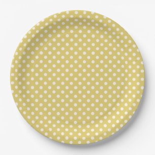 Pale Golden Yellow with Off-White Dot Pattern Paper Plates