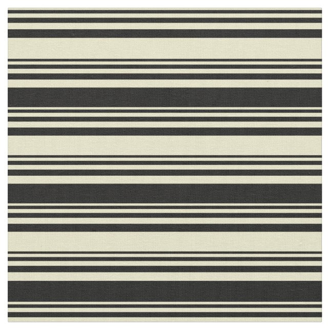 Pale Goldenrod and Black Lines/Stripes Pattern Fabric (Close Up)
