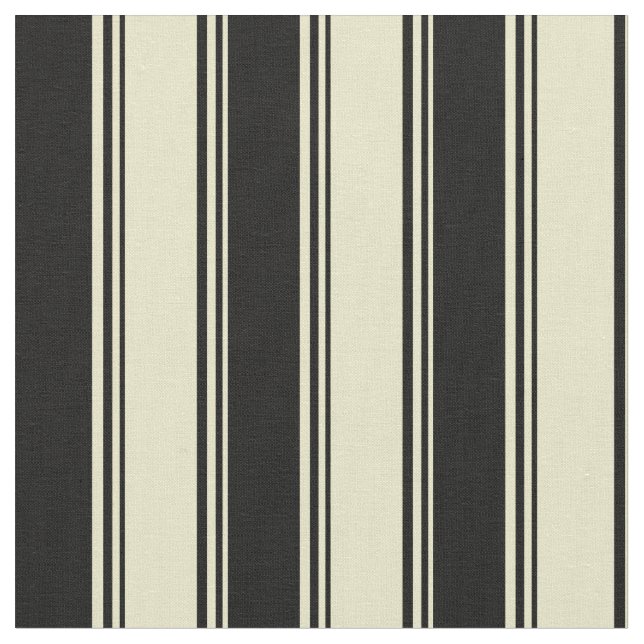 Pale Goldenrod and Black Stripes/Lines Pattern Fabric (Close Up)