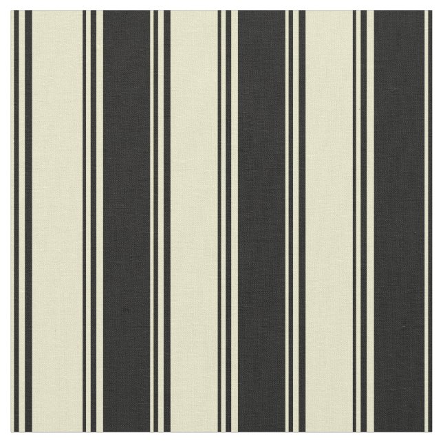 Pale Goldenrod and Black Stripes/Lines Pattern Fabric (Close Up)