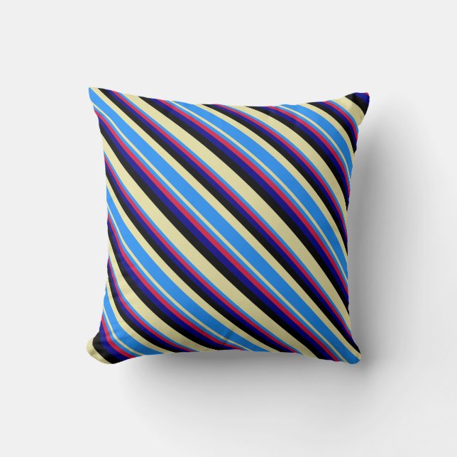 Pale Goldenrod, Blue, Crimson, Dark Blue & Black Throw Pillow (Front)