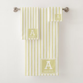 Pale Goldenrod Cabana Stripes Monogrammed Initial