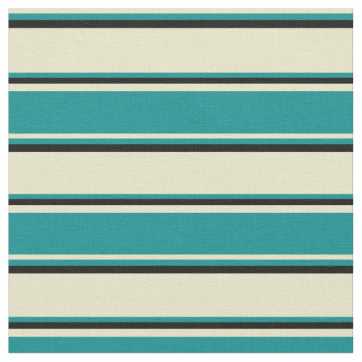 Pale Goldenrod, Dark Cyan & Black Stripes Fabric