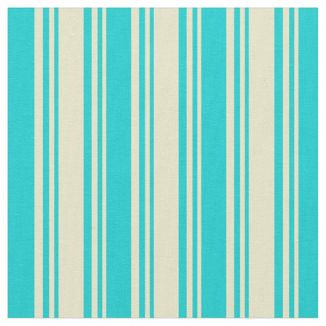 Pale Goldenrod & Dark Turquoise Lined Pattern Fabric (Close Up)