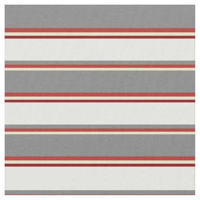 Pale Goldenrod, Red, Gray, White & Maroon Pattern Fabric (Close Up)