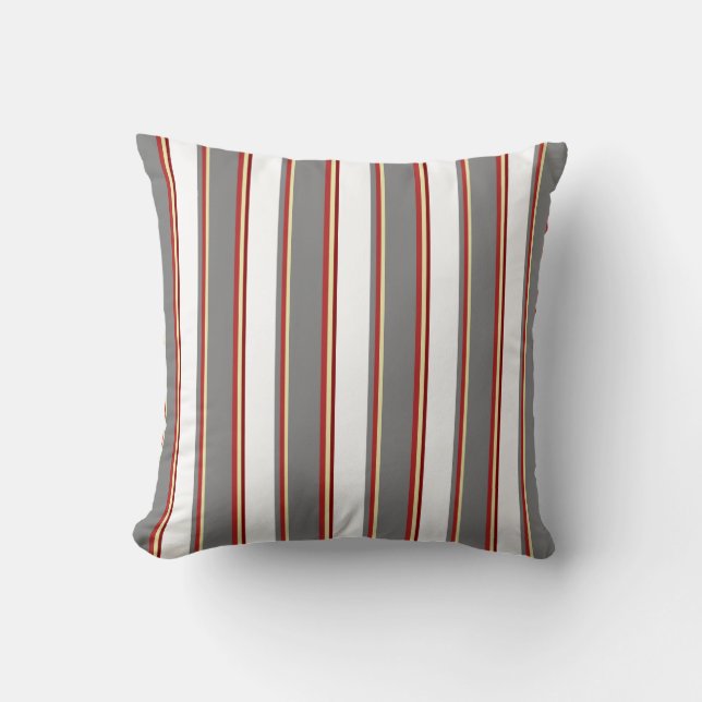 Pale Goldenrod, Red, Gray, White & Maroon Pattern Throw Pillow (Front)