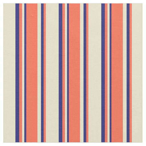 Pale Goldenrod, Red & Midnight Blue Colored Lines Fabric