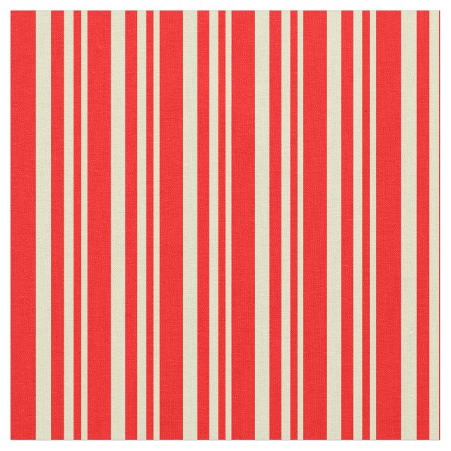 Pale Goldenrod & Red Striped Pattern Fabric (Close Up)