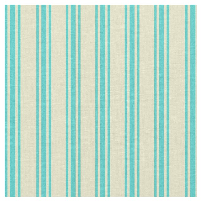 Pale Goldenrod & Turquoise Lined/Striped Pattern Fabric (Close Up)