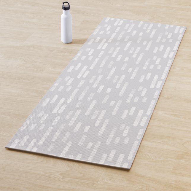 Pale Gray and White Inky Rounded Lines Pattern Yoga Mat (In Situ)