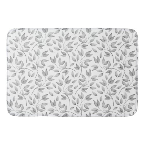Pale Gray and White Leaves  Botanicals  Bathroom Mat