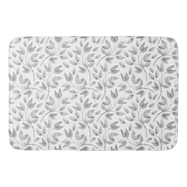Pale Gray and White Leaves / Botanicals | Bathroom Mat (Front)