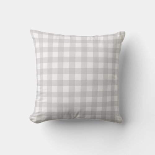 Pale Gray Basic Gingham Checkered Pattern Throw Pillow