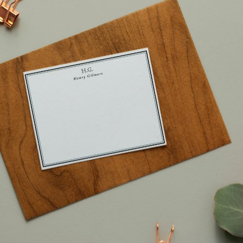 Pale Gray Black Monogrammed Note Card