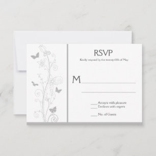 Pale Gray Butterflies Ornate Floral Swirls RSVP Card