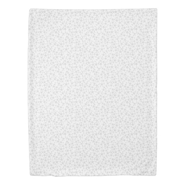 Pale Gray on White | Lino Print Stars Pattern Duvet Cover (Front)