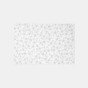 Pale Gray on White   Lino Print Stars Pattern Rug