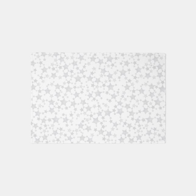 Pale Gray on White | Lino Print Stars Pattern Rug (Front)