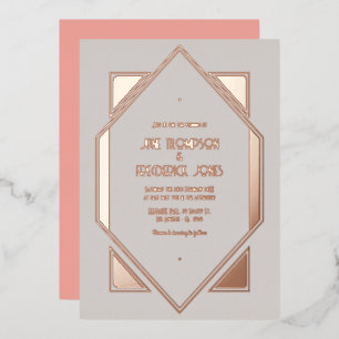 Pale Gray & Rose Gold Gatsby Art Deco Wedding Foil Invitation