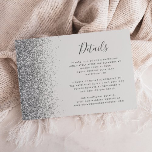 Pale Gray Silver Glitter Edge Wedding Details Enclosure Card