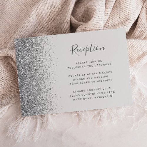 Pale Gray Silver Glitter Wedding Reception Enclosure Card