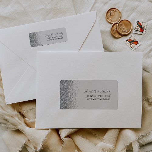 Pale Gray Silver Glitter Wedding Return Address Label