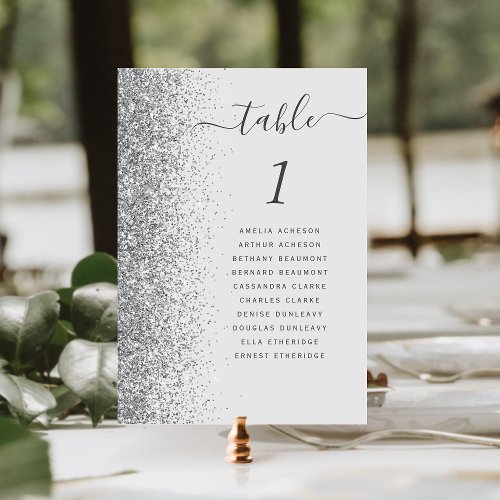 Pale Gray Silver Glitter Wedding Table Number