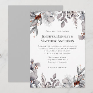 Pale Gray, Silver Terracotta Winter Wedding Invitation