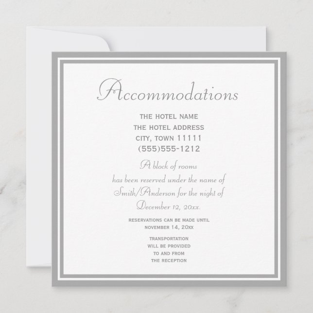 Pale Gray Wedding Accommodations Card (Front)
