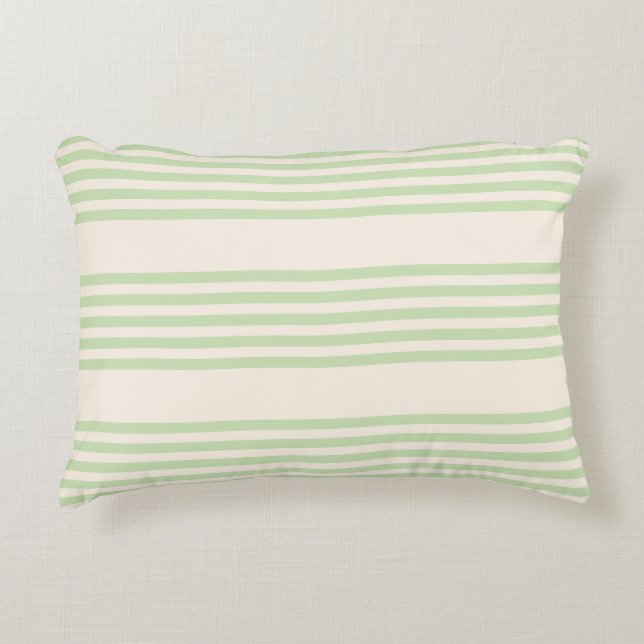 Pale green and beige five stripes pattern accent pillow (Front)