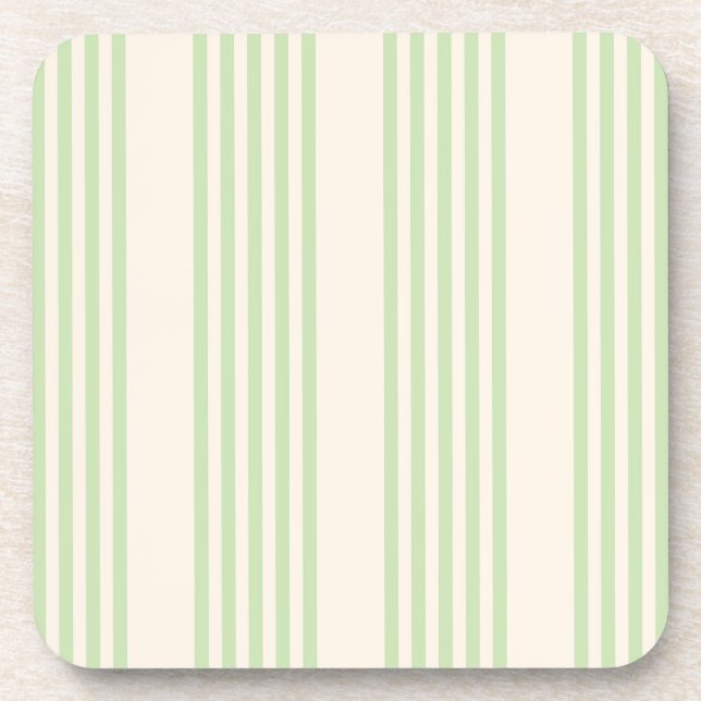 Pale green and beige five stripes pattern beverage coaster (Front)