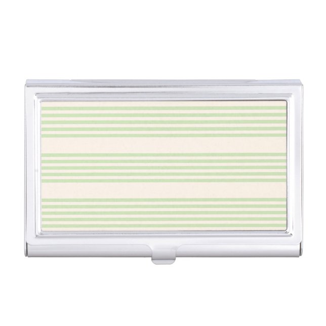 Pale green and beige five stripes pattern business card case (Front)