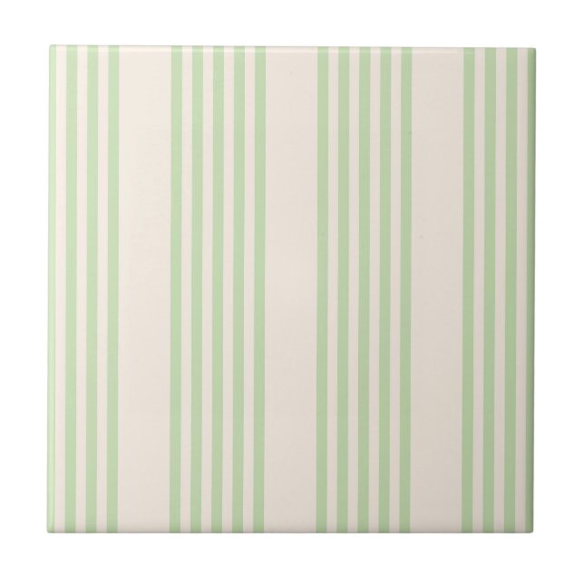 Pale green and beige five stripes pattern ceramic tile (Front)