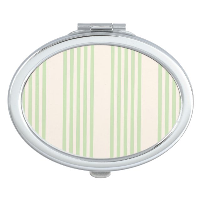 Pale green and beige five stripes pattern compact mirror (Front)