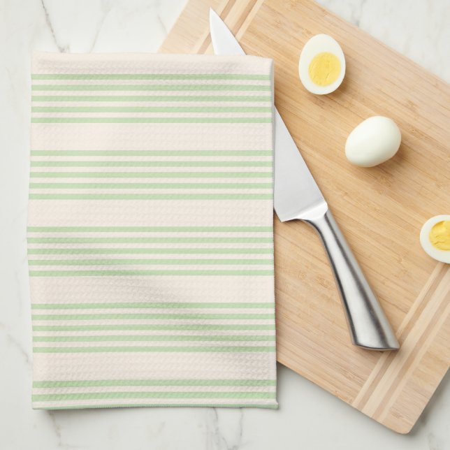 Pale green and beige five stripes pattern kitchen towel (Quarter Fold)