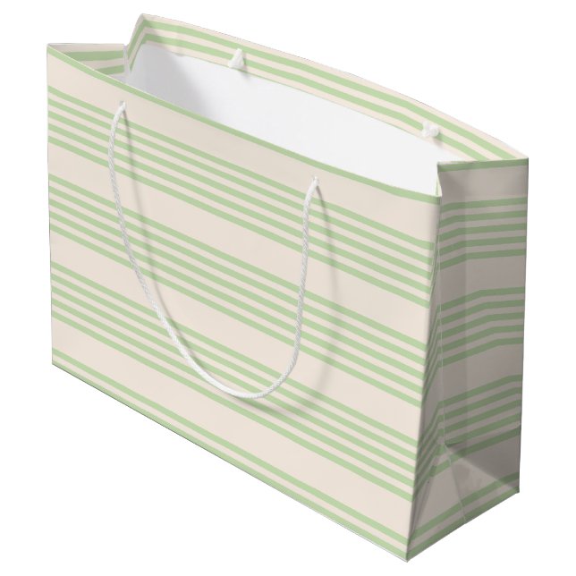 Pale green and beige five stripes pattern large gift bag (Back Angled)