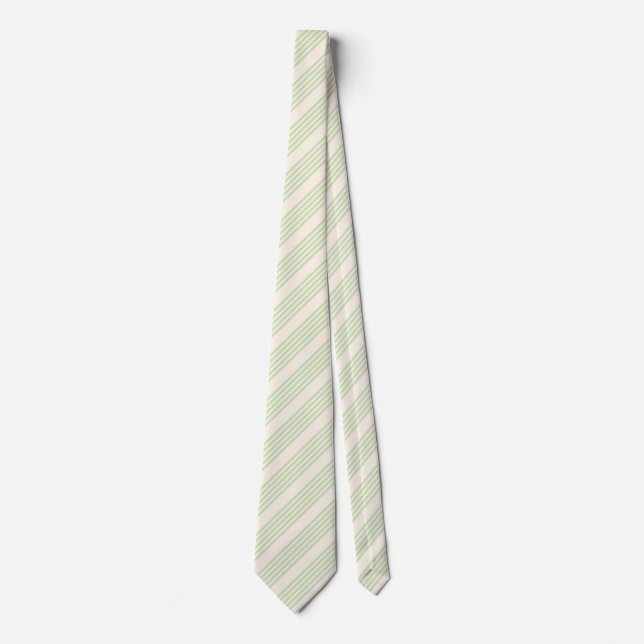 Pale green and beige five stripes pattern neck tie (Front)