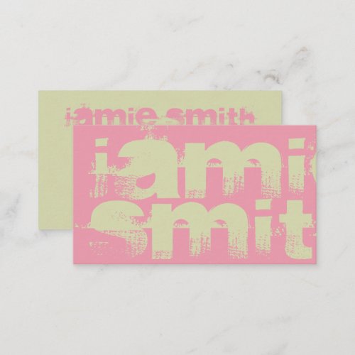 Pale Green and Bubblegum Pink Grunge Typography Business Card