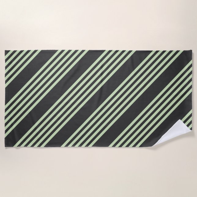 Pale green and charcoal five stripes pattern beach towel (Front)